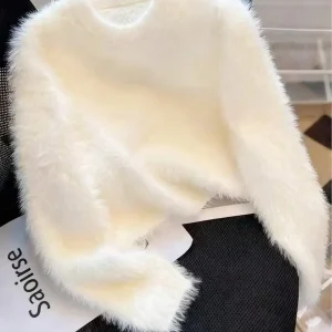 Fuzzy Mink Cashmere Pullover Sweater