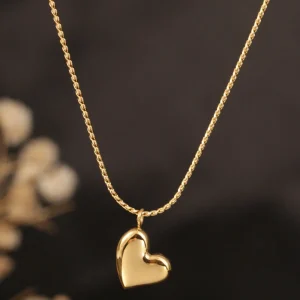 Elegant Heart Pendant Necklace - Gold Tone Stainless Steel